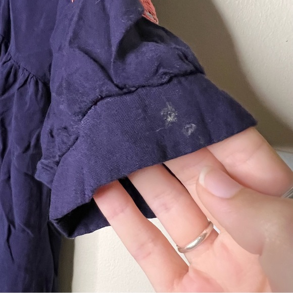 Umgee Embroidered Deep Blue Tunic Shift Dress S Floral 3/4 Sleeve Tassels - Picture 10 of 12